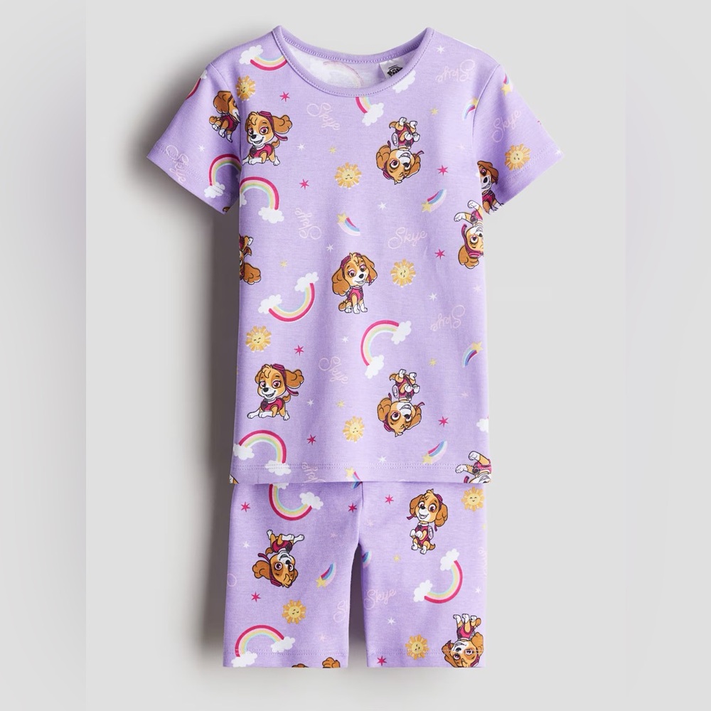 H&M Kids Paw Patrol Skye Rainbow Jersey Pajamas PJs Short Sleeve Set Girls 3T